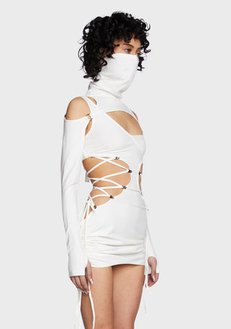 Modulation Cut Out Lace Up Dress Set - White